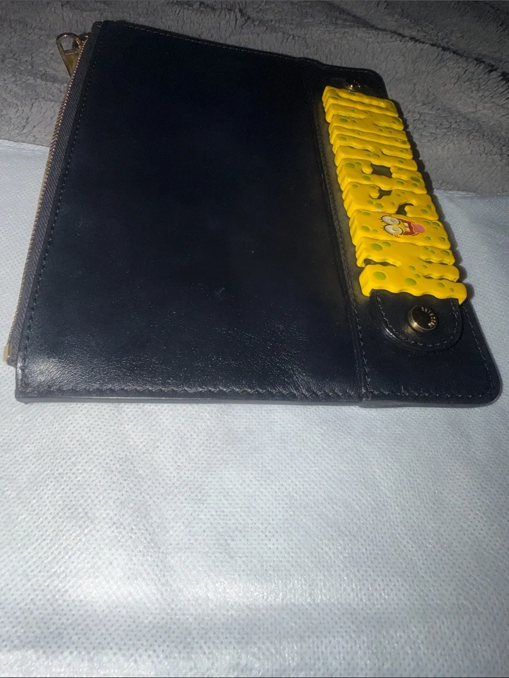 Preloved SpongeBob  Moschino Black Leather Pouch with Yellow Logo Panel
